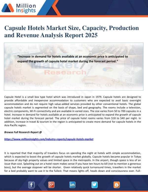 Capsule Hotels Market Size, Capacity, Production and Revenue Analysis Report 2025