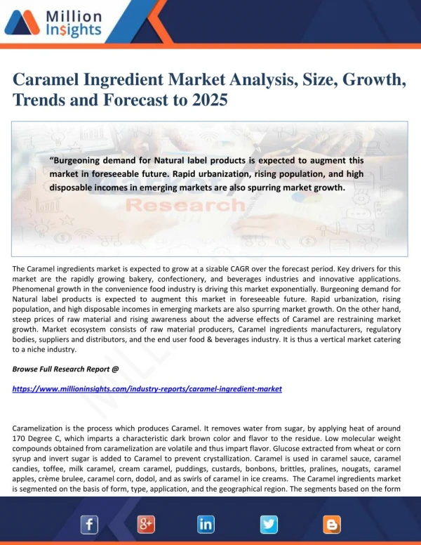 Caramel Ingredient Market Analysis, Size, Growth, Trends and Forecast to 2025
