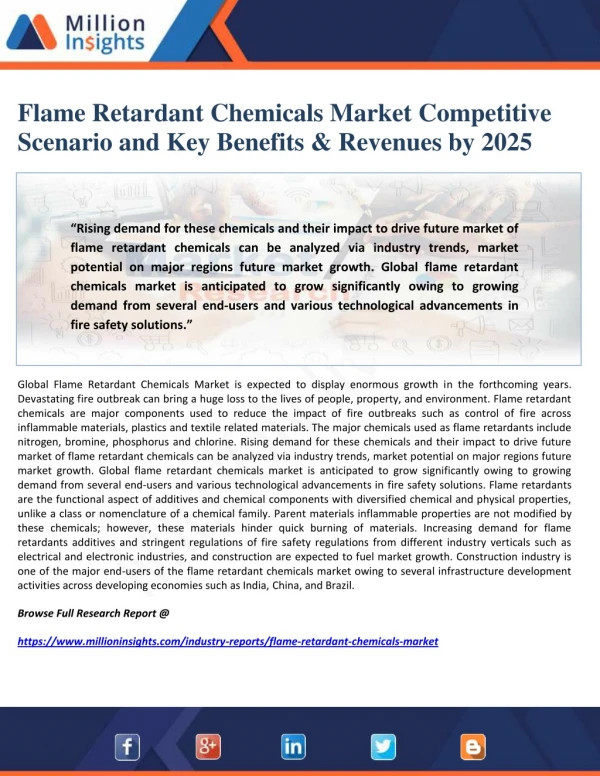 Flame Retardant Chemicals Market Competitive Scenario and Key Benefits & Revenues by 2025