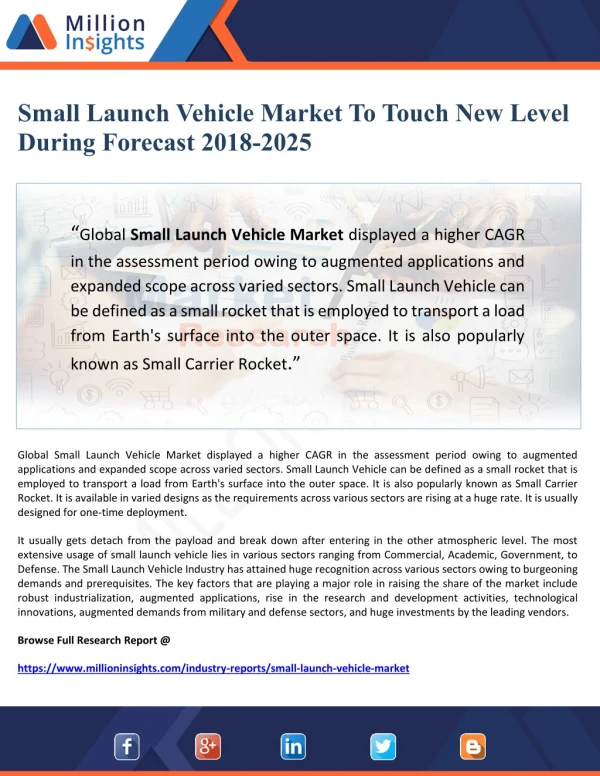 Small Launch Vehicle Market To Touch New Level During Forecast 2018-2025
