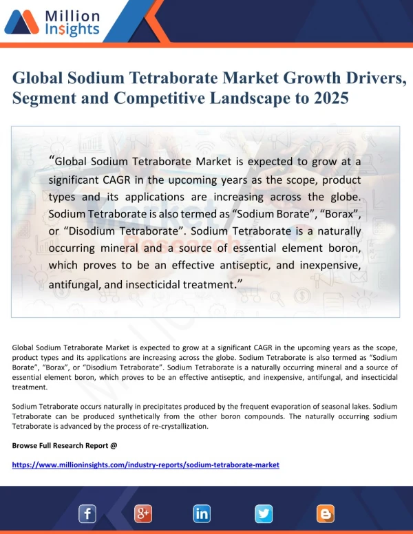 Global Sodium Tetraborate Market Growth Drivers, Segments and Competitive Landscape to 2025