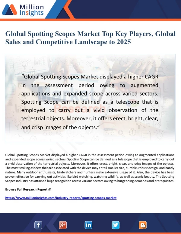 Global Spotting Scopes Market Top Key Players, Global Sales and Competitive Landscape to 2025