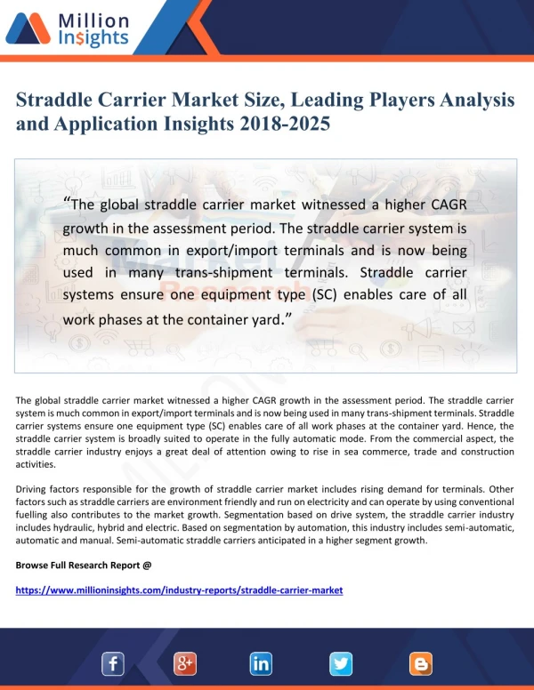 Straddle Carrier Market Size, Leading Players Analysis and Application Insights 2018-2025
