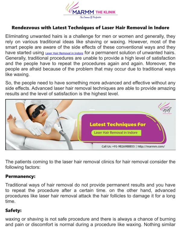 Rendezvous with Latest Techniques of Laser Hair Removal in Indore