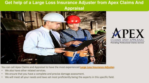 Get help of a Large Loss Insurance Adjuster from Apex Claims And Appraisal