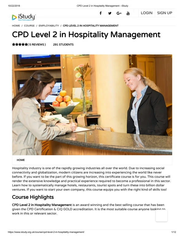 Hospitality Management Course - istudy