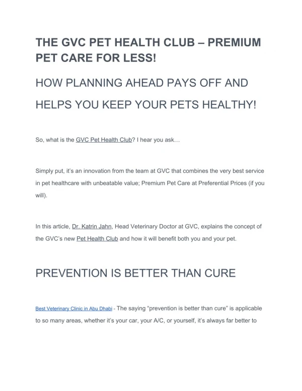THE GVC PET HEALTH CLUB – PREMIUM PET CARE FOR LESS - Best Pet Relocation and Transportation