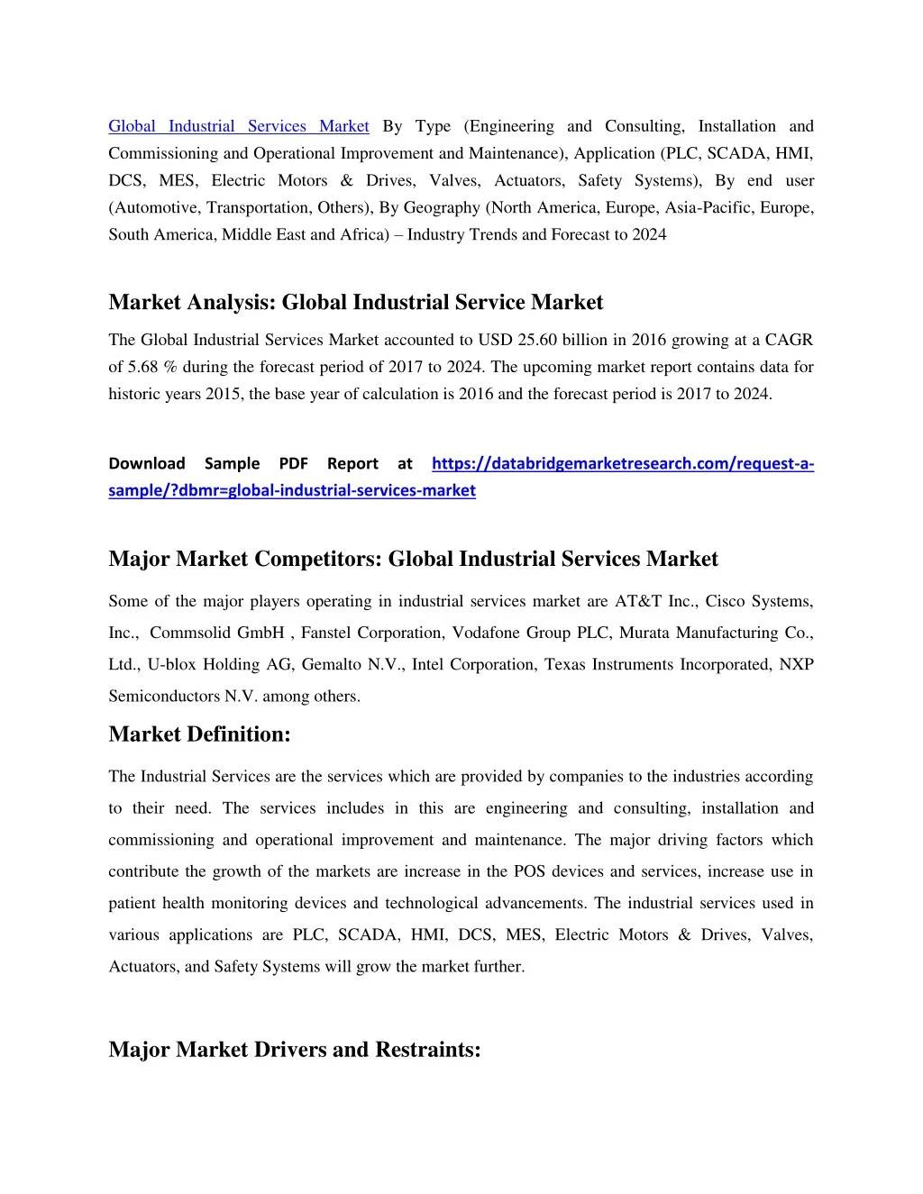 global industrial services market by type