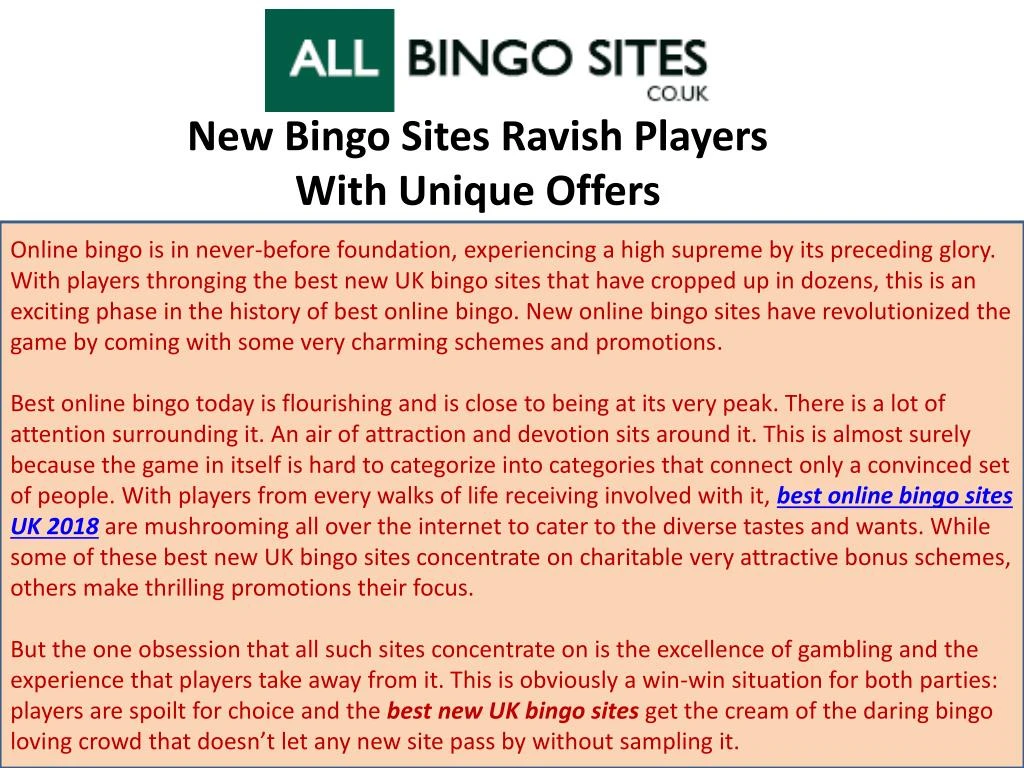 new bingo sites ravish players with unique offers