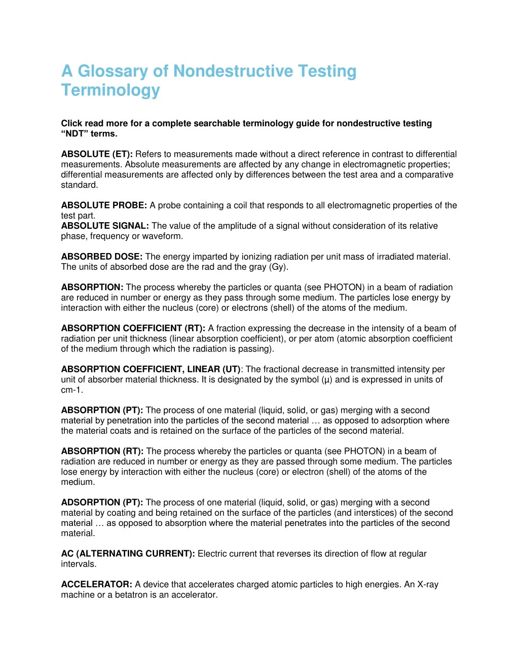 a glossary of nondestructive testing terminology