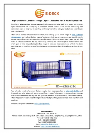 High-Grade Wire Container Storage Cages – Choose the Best in Your Required Size - slide 1