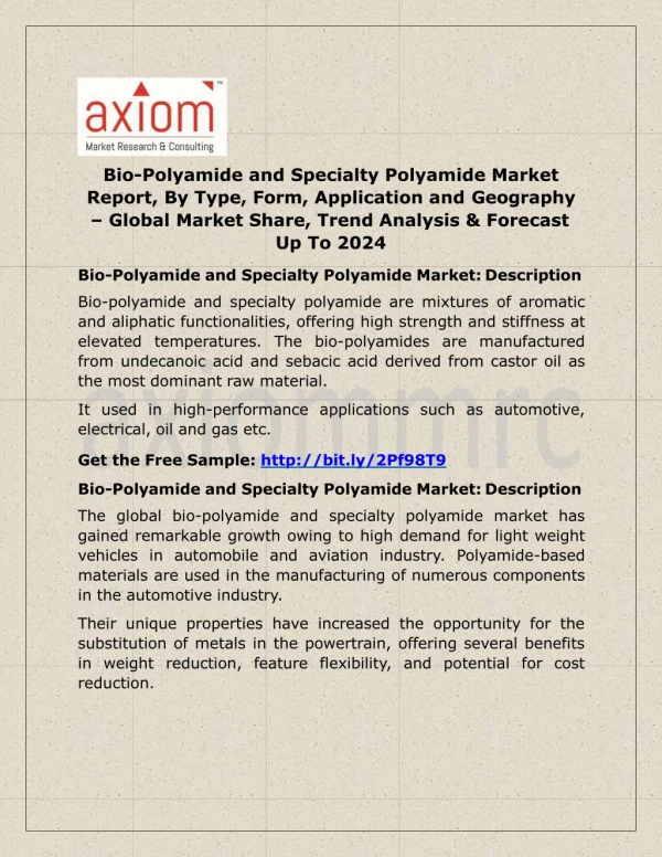 Bio-Polyamide and Specialty Polyamide Market is projected to reach valuation in USD million by 2024