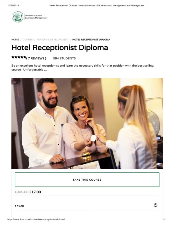 Hotel Receptionist Diploma - LIBM
