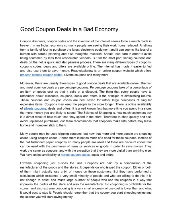 Good Coupon Deals in a Bad Economy