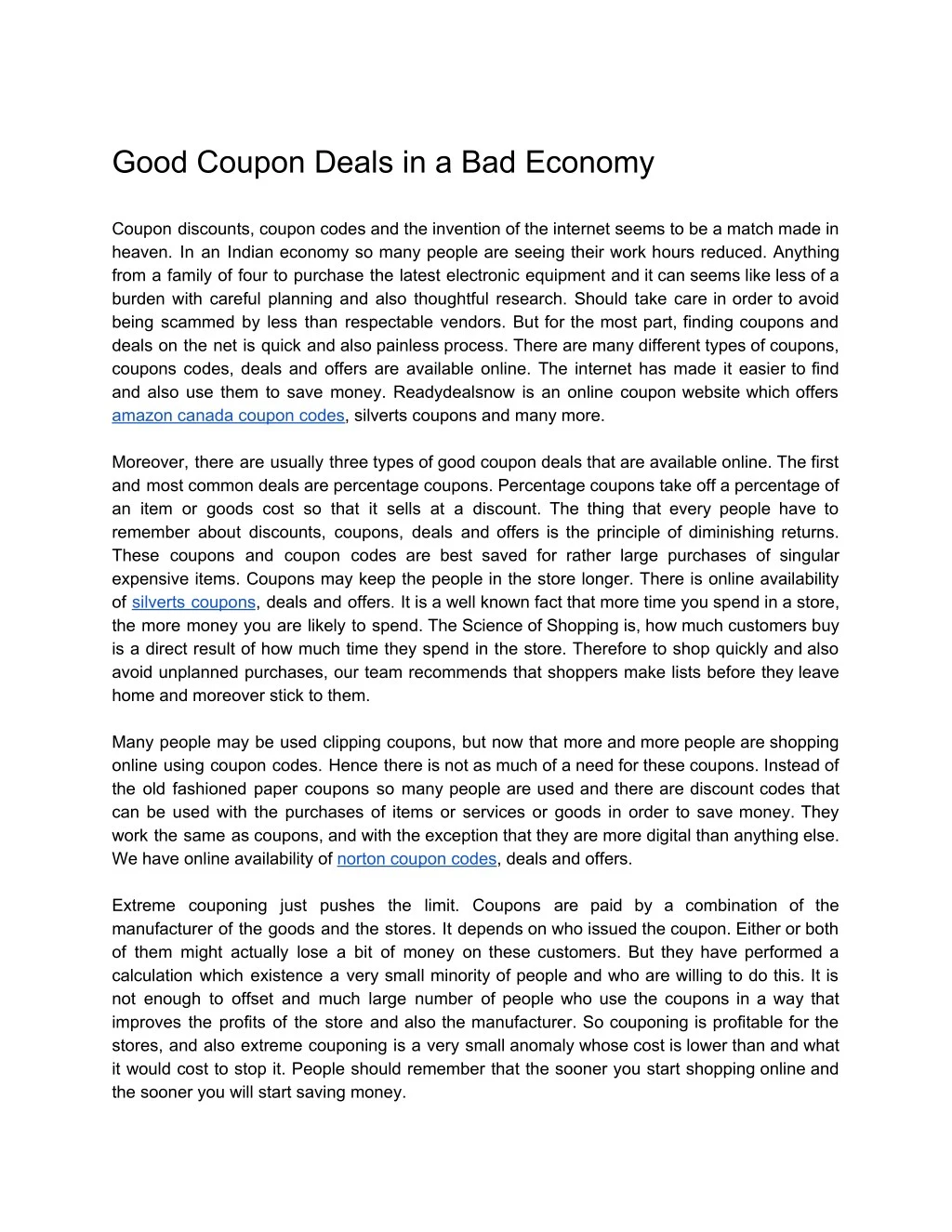 good coupon deals in a bad economy