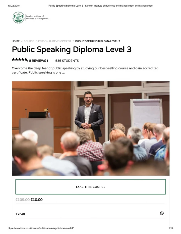 Public Speaking Diploma Level 3 - LIBM