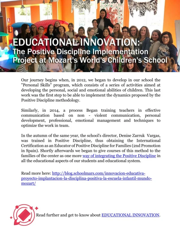 EDUCATIONAL INNOVATION: The Positive Discipline Implementation Project at Mozart's World's Children's School