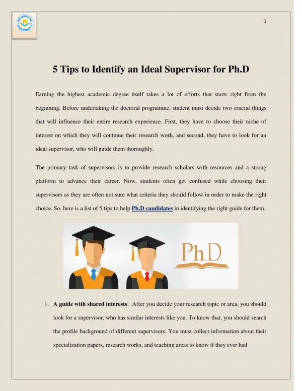 5 Tips to Identify an Ideal Supervisor for Ph.D