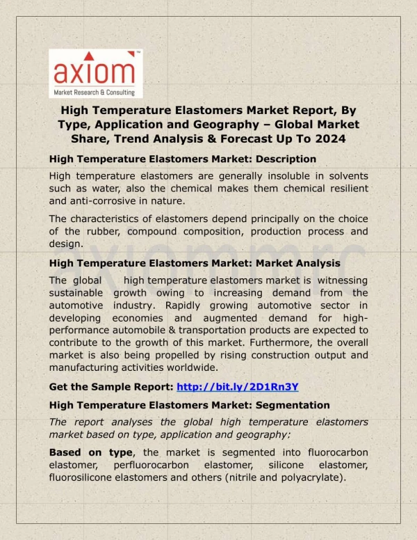 High Temperature Elastomers Market by Regional Analysis, Key Players and Forecast 2024