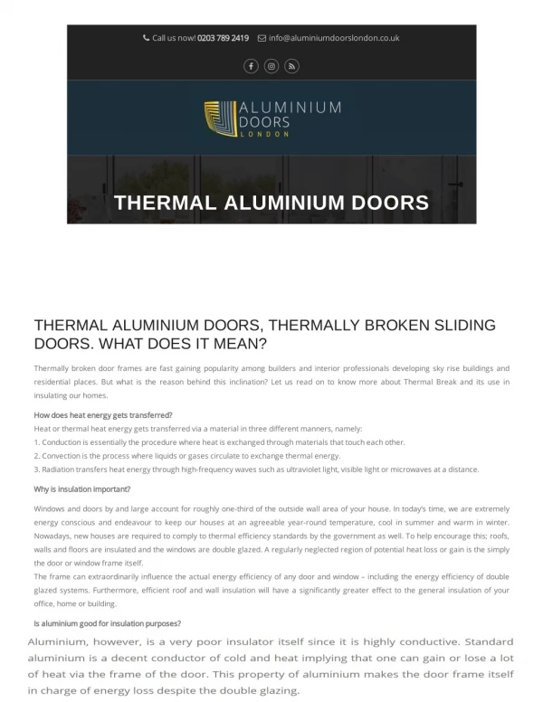 Thermal Aluminium Doors By Aluminium Doors London