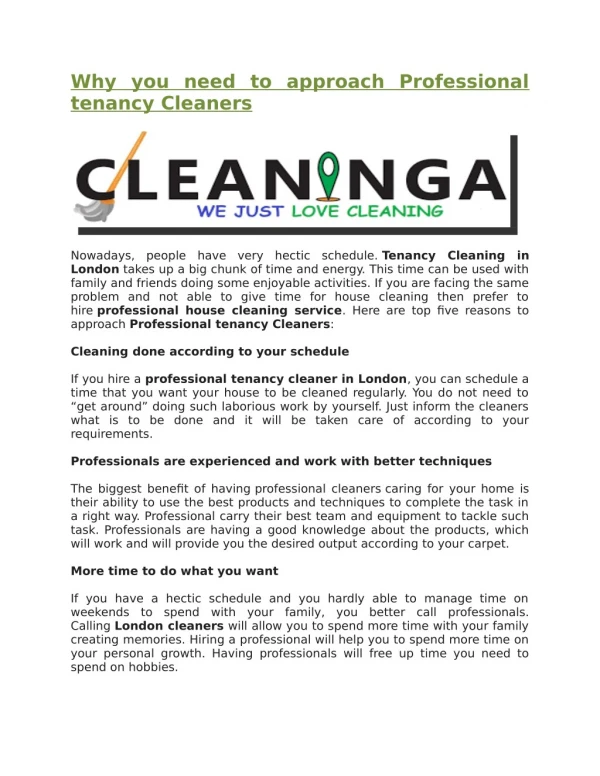 Why you need to approach Professional tenancy Cleaners