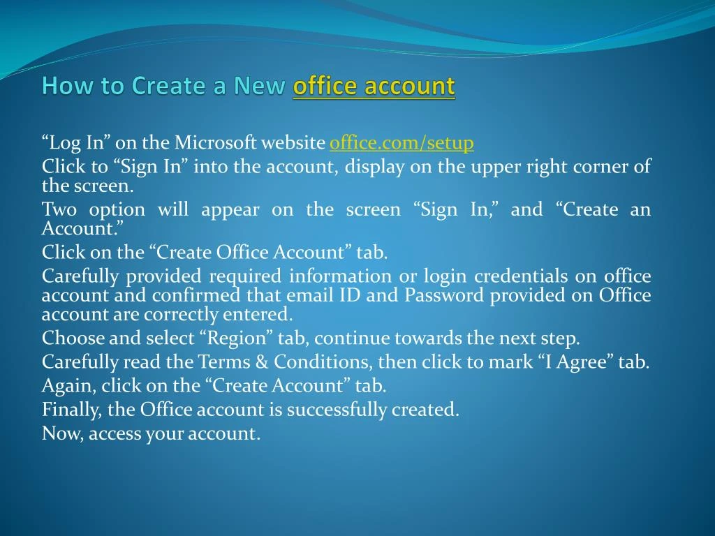 how to create a new office account