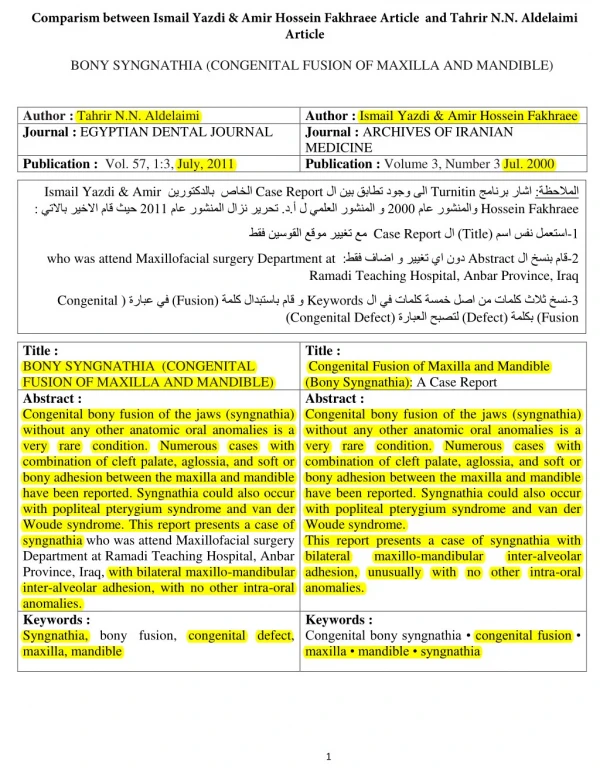 1.Comparism between Ismail Yazdi & Amir Hossein Fakhraee Article and Tahrir N.N. Aldelaimi Article