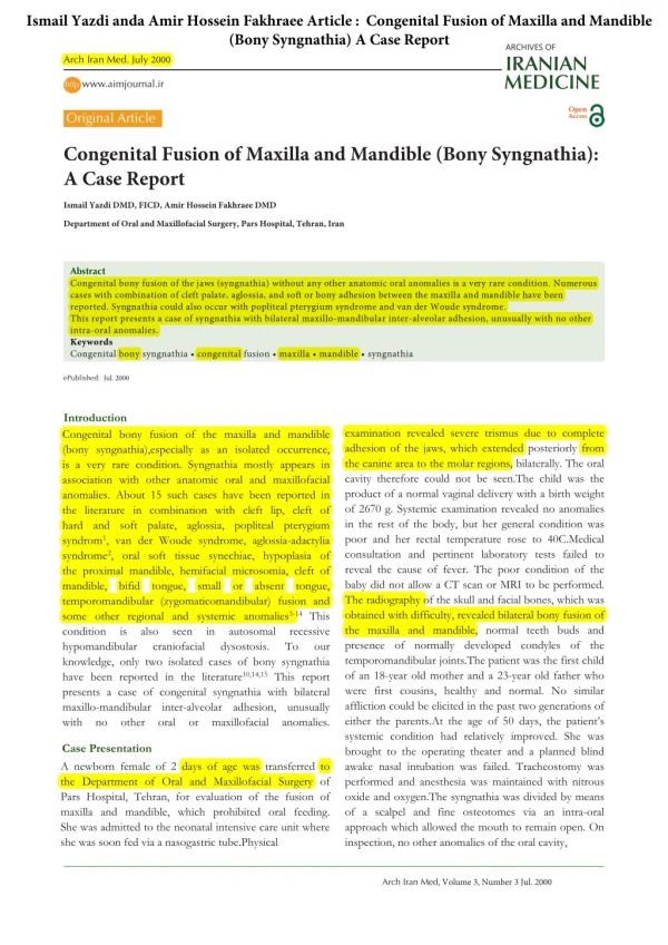 2.Ismail Yazdi anda Amir Hossein Fakhraee Congenital Fusion of Maxilla and Mandible (Bony Syngnathia) A Case Report.pdf