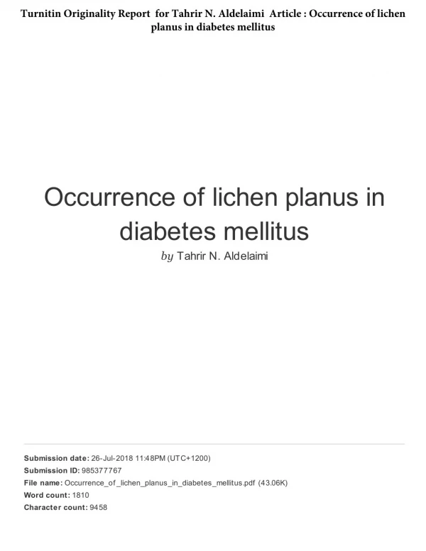 4.Turnitin Originality Report for Tahrir N. Aldelaimi Article Occurrence of lichen planus in diabetes mellitus