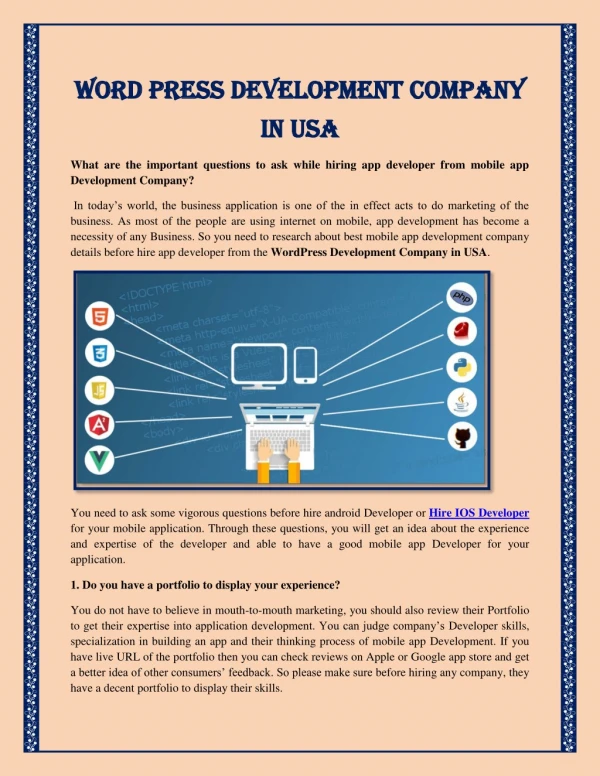 Word press development company in usa