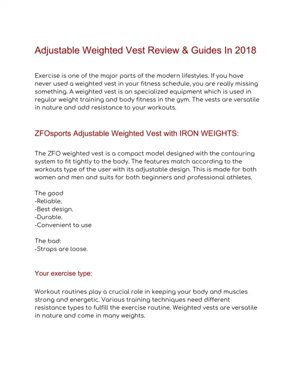 Adjustable Weighted Vest Review & Guides In 2018