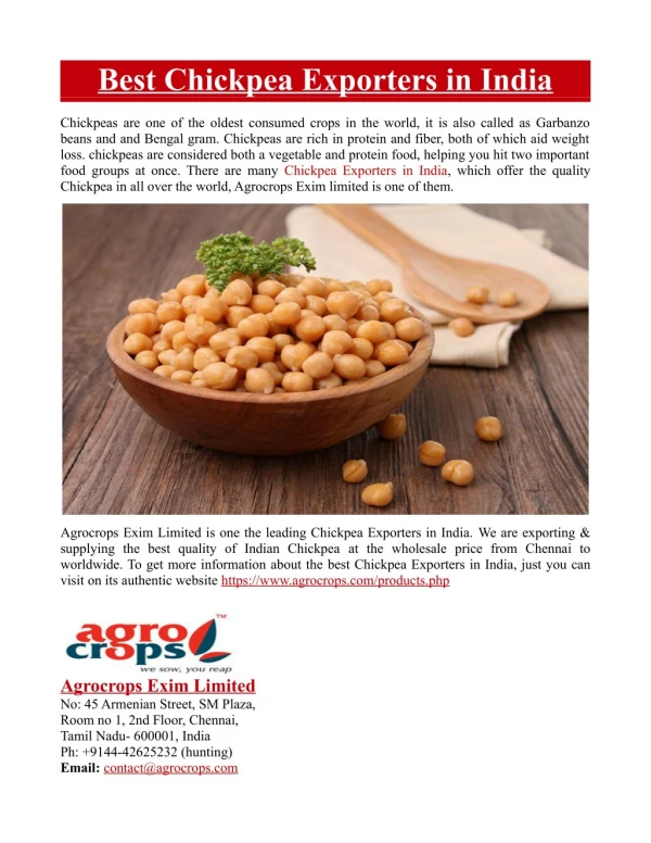 Best Chickpea Exporters in India