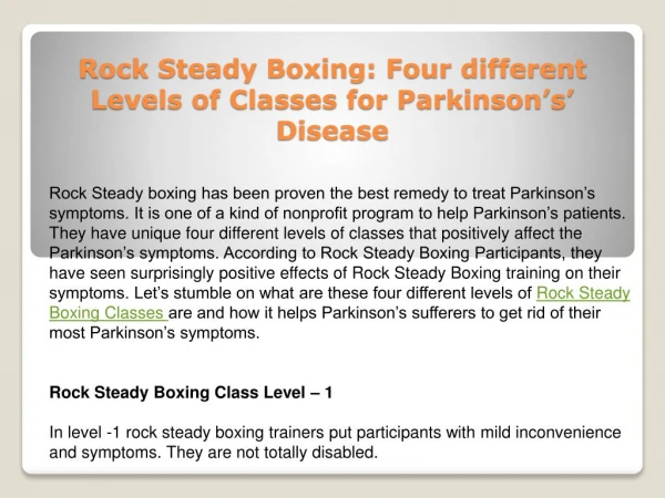 Rock Steady Boxing: Four different Levels of Classes for Parkinson’s’ Disease