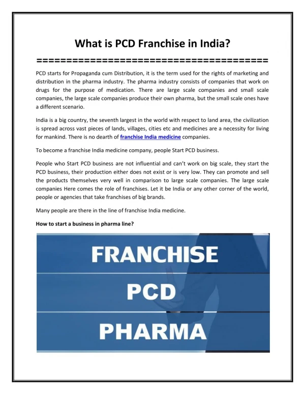 What is PCD Franchise in India?