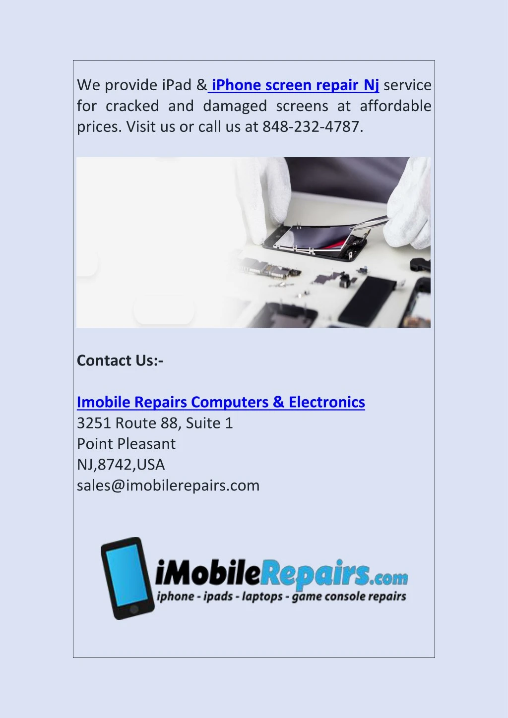 we provide ipad iphone screen repair nj service