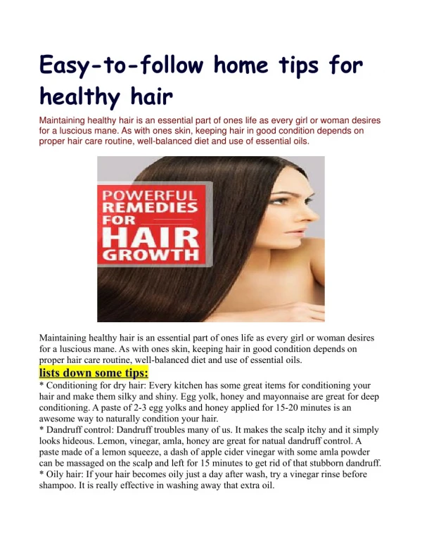 Easy-to-follow home tips for healthy hair