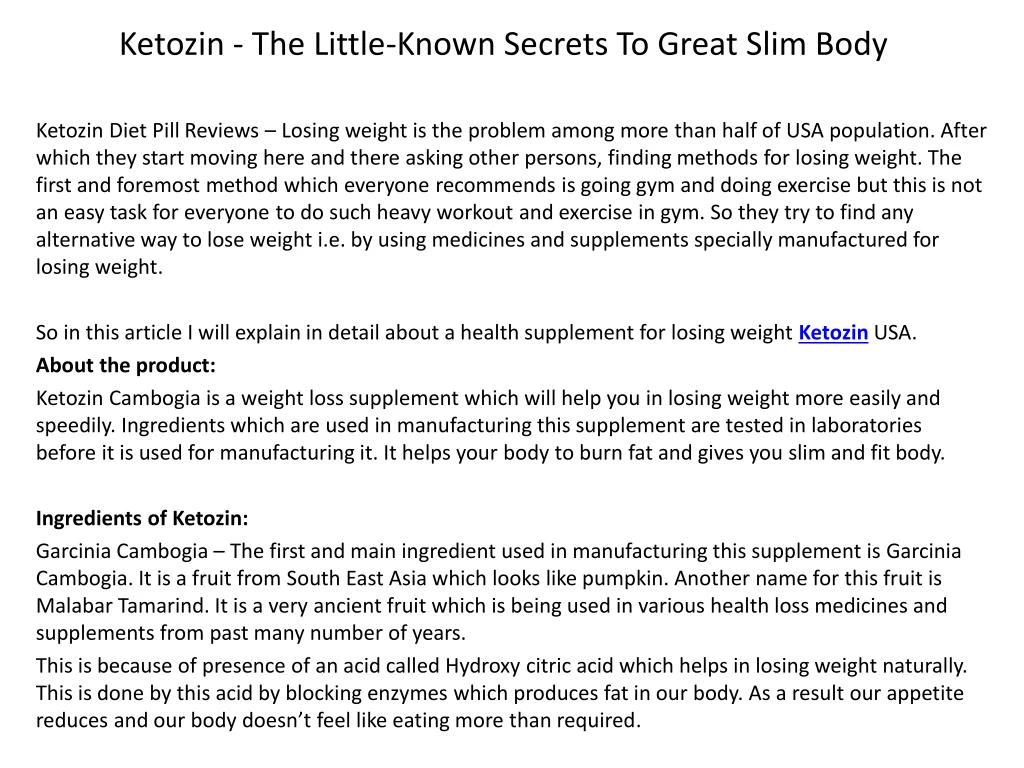 ketozin the little known secrets to great slim body