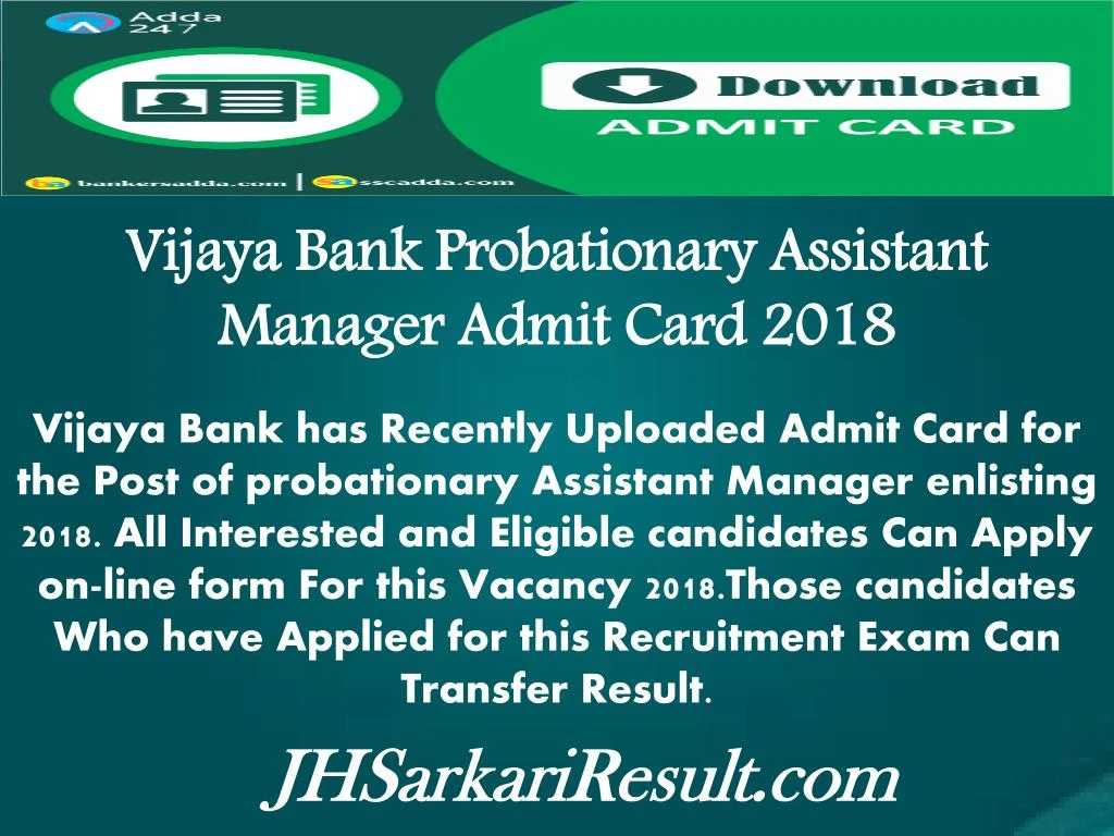 vijaya bank probationary assistant manager admit
