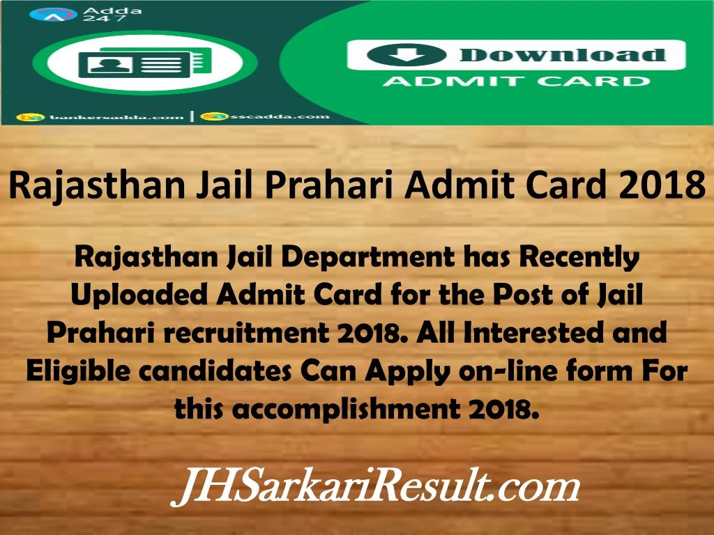 rajasthan jail prahari admit card 2018