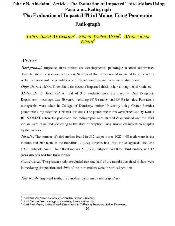 2.Tahrir N. Aldelaimi Article The Evaluation of Impacted Third Molars Using Panoramic Radiograph.pdf