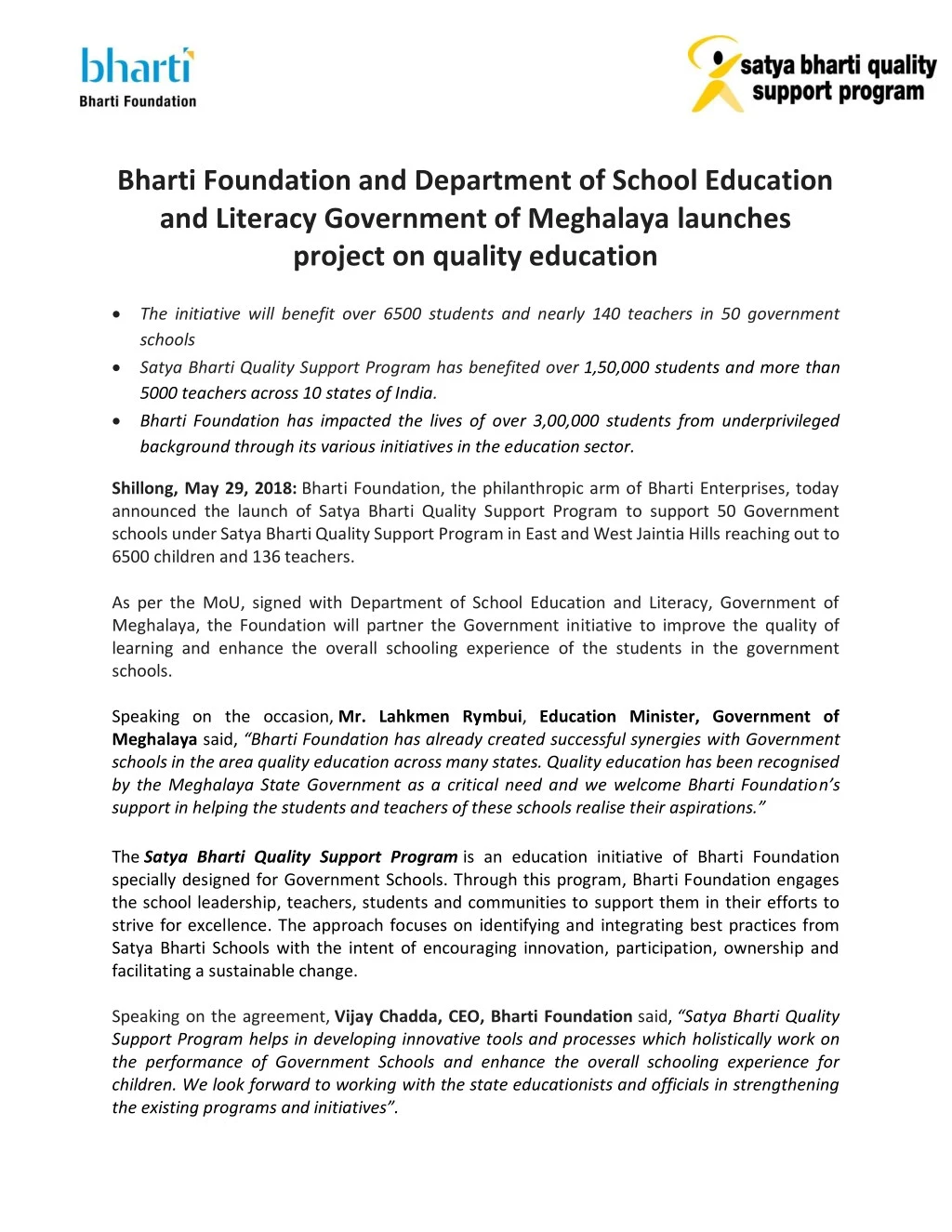 bharti foundation and department of school