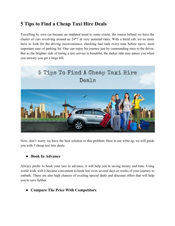 Important Tips To Find Taxi Hire Deals In Weybridge