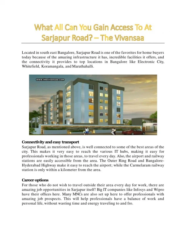What All Can You Gain Access To At Sarjapur Road? - The Vivansaa