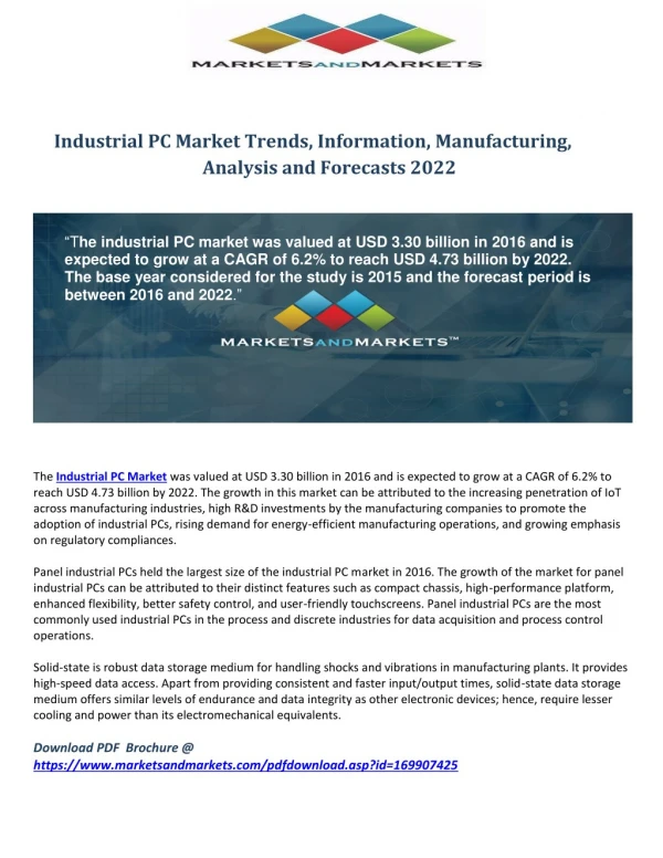 Industrial PC Market Trends, Information, Manufacturing, Analysis and Forecasts 2022