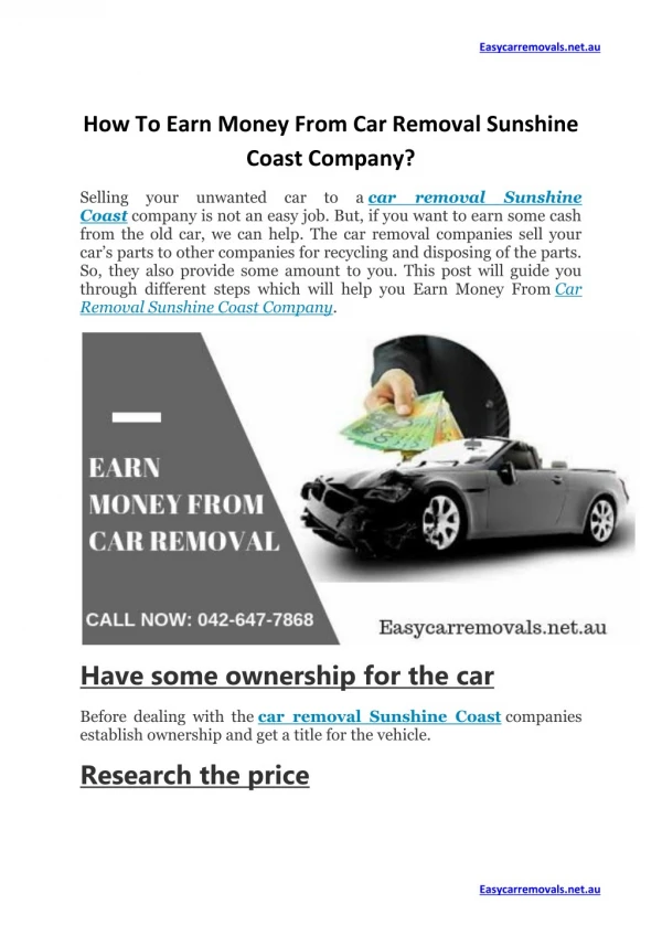 How To Earn Money From Car Removal Sunshine Coast Company?