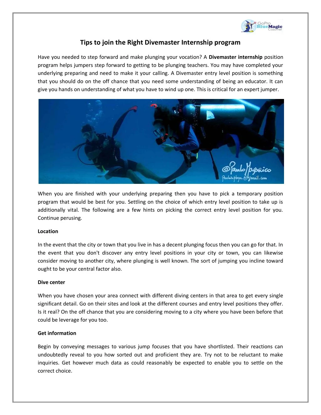 tips to join the right divemaster internship