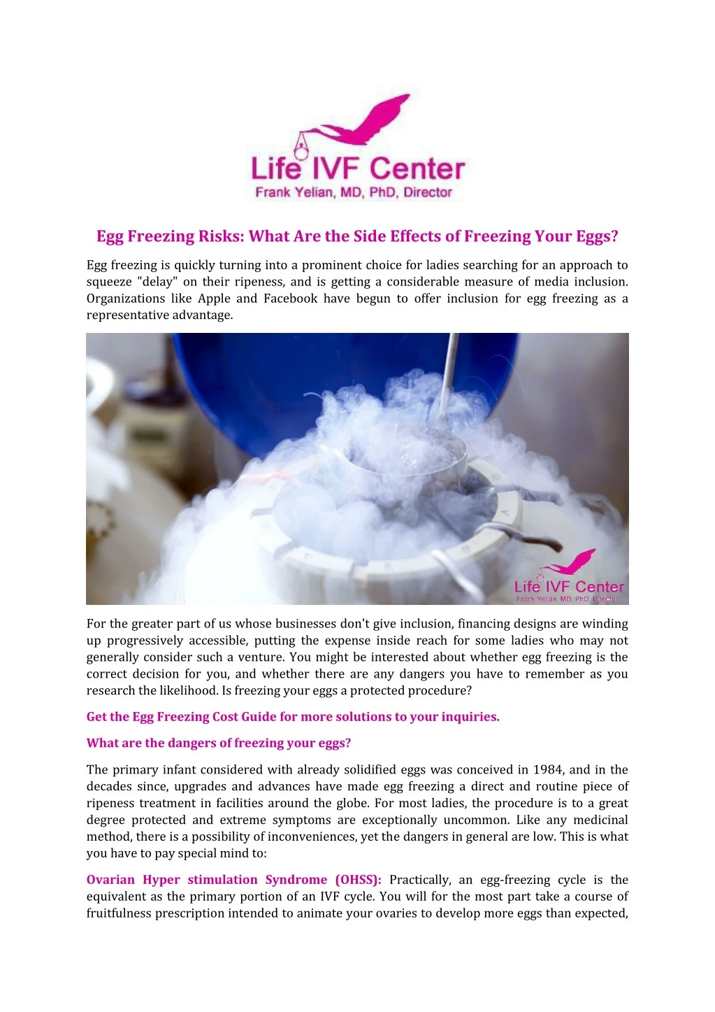egg freezing risks what are the side effects