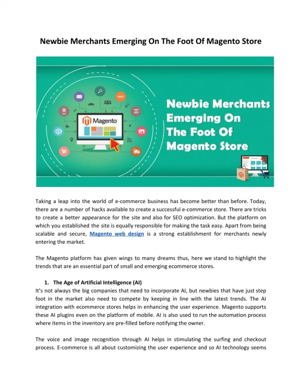 Newbie Merchants Emerging On The Foot Of Magento Store