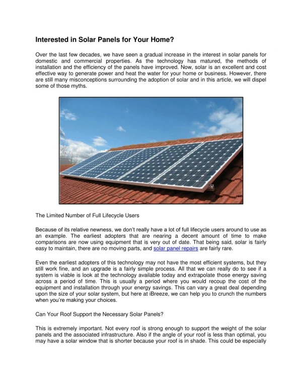Interested in Solar Panels for Your Home?