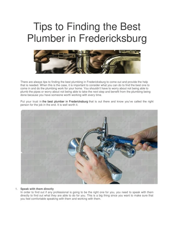 Tips to Finding the Best Plumber in Fredericksburg